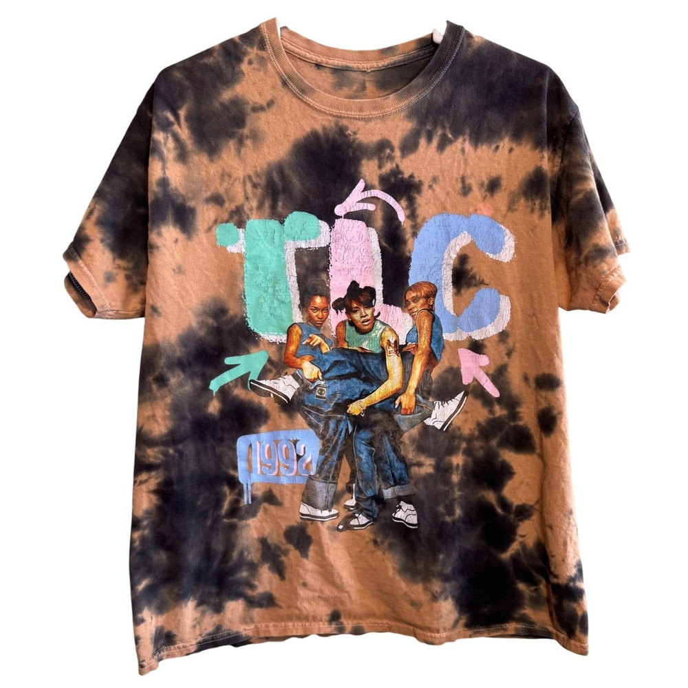 Vintage TLC Hip Hop Girl Group‎ 1992 Tie Dye Retro Graphic T-Shirt Brown Large